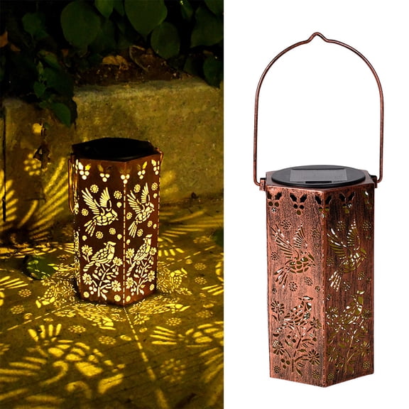 Surpdew Hexagonal Bronze Solar Lanterns Waterproof Metal Hanging Solar Lights Outdoor Decorative Lights, Solar Powered LED Lamp for Patio Tabletop Porch Deck Yard Garden Decor for Outside