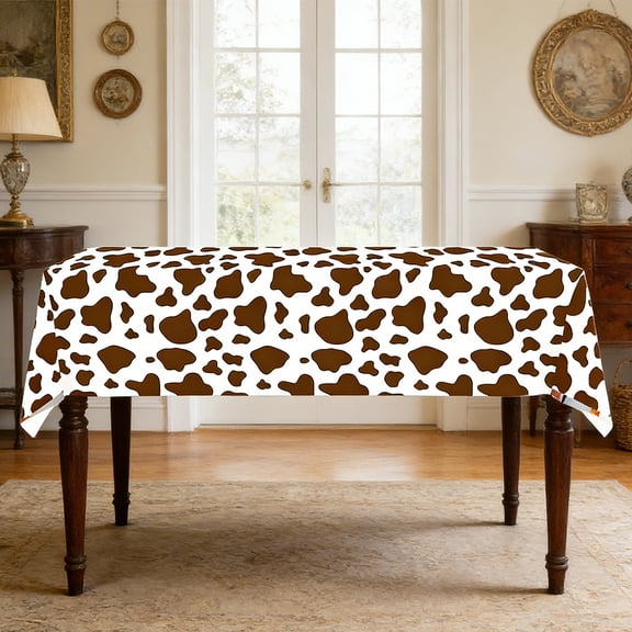 Surpdew Highland Cow Print Plastic Tablecloth Brown 52 X 87 Inches Cow Print Ractangle Tablecover Western Highland Cow Party Decorations For Disco Girls Boys Baby Shower Party Supplies,1Pack Cow