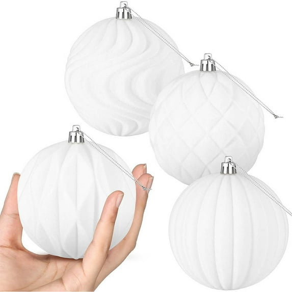 Surpdew Holiday Decor Christmas 4 Pcs Velvet Christmas Balls Flocked Christmas Tree Ornaments Plastic Balls Xmas Decorative Hanging Ornaments Christmas Tree Decoration 2.4 Inch E