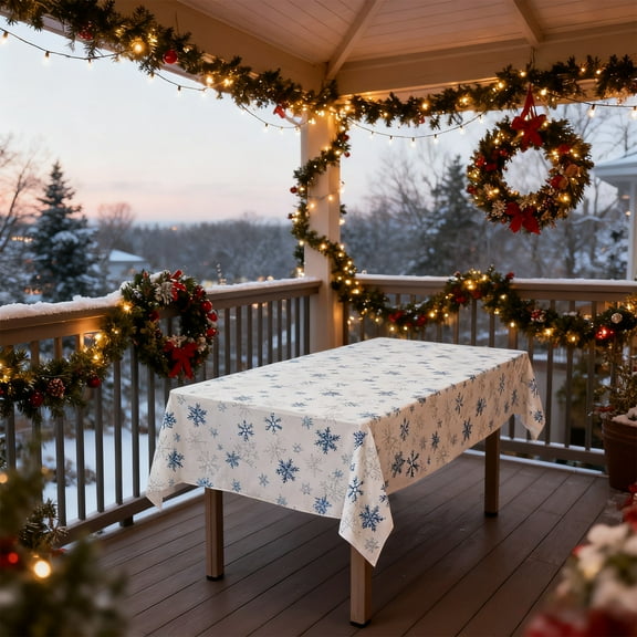 Surpdew Holiday Decor Christmas Christmas Snowflake Plastic Party Tablecloth Decoration Disposable Plastic Tablecloth Rectangular Tablecloth Suitable For Christmas Party Decoration Blue