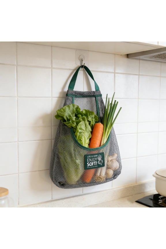 Home Storage Essentials Fruit Vegetable Storage Hanging Bag Mesh Onions Garlic Holders Breathable Kitchen Organizer For Potatoes Ginger Gray