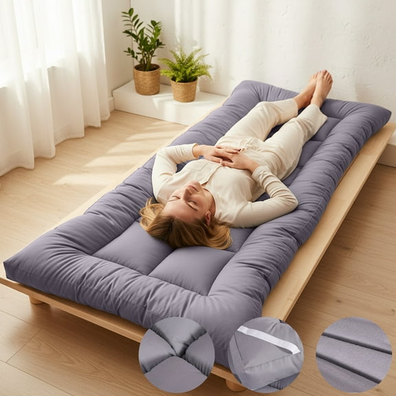 Surpdew Japanese Floor Futon Mattress Twin Size 35"X 80", 2.5'' Thick Foldable Roll Up Floor Bed Sleeping Pad, 25D Foam Filled Tatami Mat With Straps For Guest Room, Dormitory & Camping Gray 35"X 80"