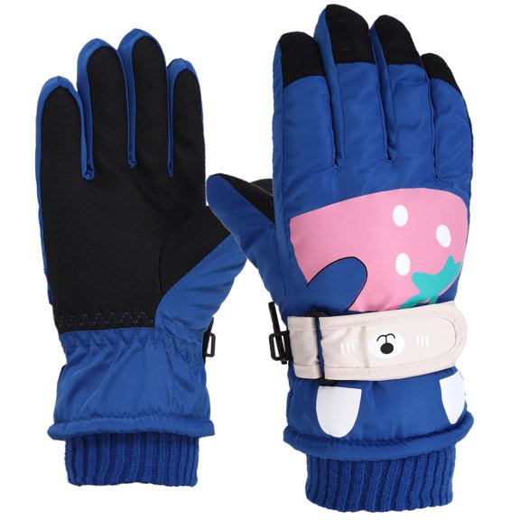 Surpdew Kids Winter Ski Gloves Waterproof Children Girls Boys Thermal Snowboard Snow Gloves Mittens For Cold Weather Outdoor Blue 5-8 Years Old