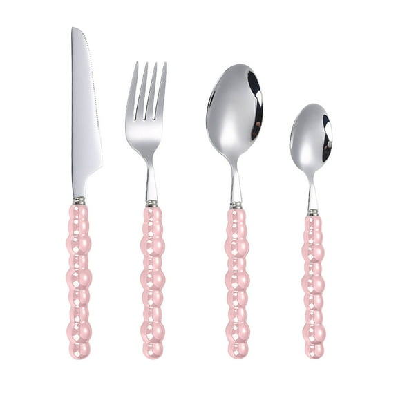 Surpdew Kitchen & Dining Utensils 4-Piece Set Handle Stainless Steel Tableware Dessert Salad Spoon Fork Handle Steak Knife Fork Spoon Tea Spoon Pink