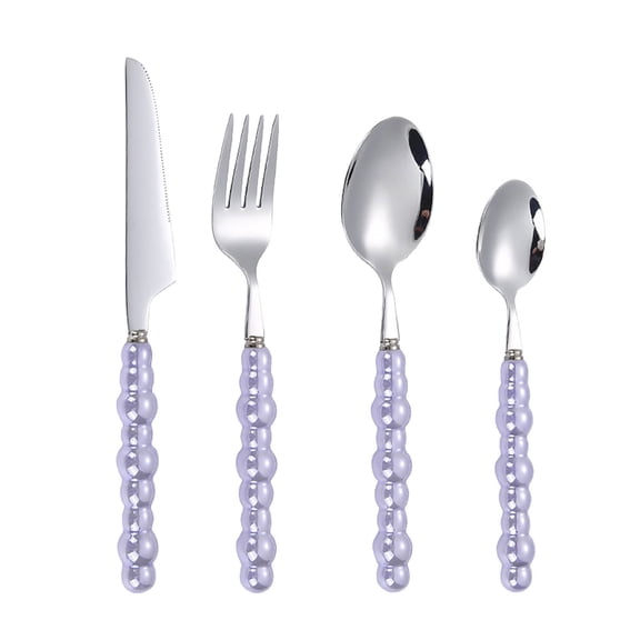 Surpdew Kitchen & Dining Utensils 4-Piece Set Handle Stainless Steel Tableware Dessert Salad Spoon Fork Handle Steak Knife Fork Spoon Tea Spoon Purple