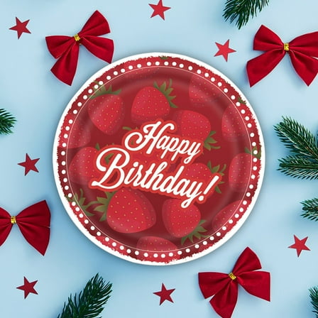 Surpdew Kitchen & Dining Utensils Strawberry Party Theme Tableware Set Disposable Decorative Tableware Paper Set B