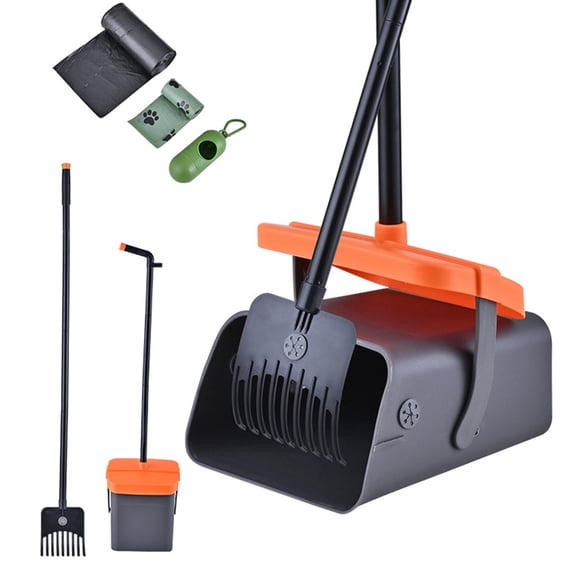 Surpdew Large Pooper Scooper Swivel Bin & Rake Kit For Small Medium Large Dogs, Pooper Scooper Set With 35 Pcs Waste Bags, Dog Poop Scooper To Clean Pet Waste On Grass, Dirt And Gravel Black