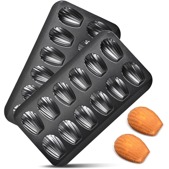 Surpdew Madeleine Pans For Baking, Non-Stick Stainless Steel Madeleine Cookies Trays For Baking, 12-Cavity Cookie Tray For Baking, 2Pcs Shell Shape Madeleine Mold Cake Pans Black