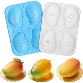 Surpdew Mango Shape Cake Mold For Baking - 4 Cavity Fruit Pudding Mango Silicone Molds For Baking Pastry, Ice Cream, Mousse Cake Decoration Mould Supplies, French Dessert Mold Blue