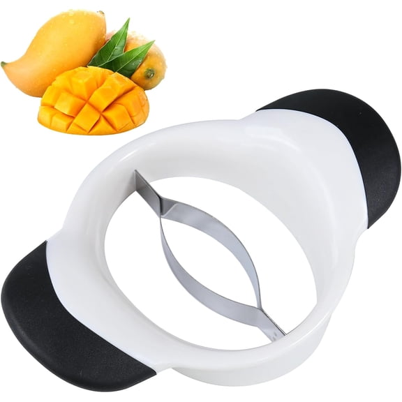 Surpdew Mango Slicer,Mango Splitter, Peeler & Pit Remover Tool - Mango Cutter With Stainless Steel Microblades Stainless Steel Fruit Tool - Dishwasher-Safe Fruit Slicer White