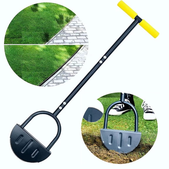 Surpdew Manual Edger Lawn Tool 42-Inch, Half Moon Edger Chopper Lawn Tool With V-Shape Serrated Blade, Solid Steel Lawn Edger Tool With Soft T-Grip, Garden Edger For Sidewalk, Grass, Yard, Landscape