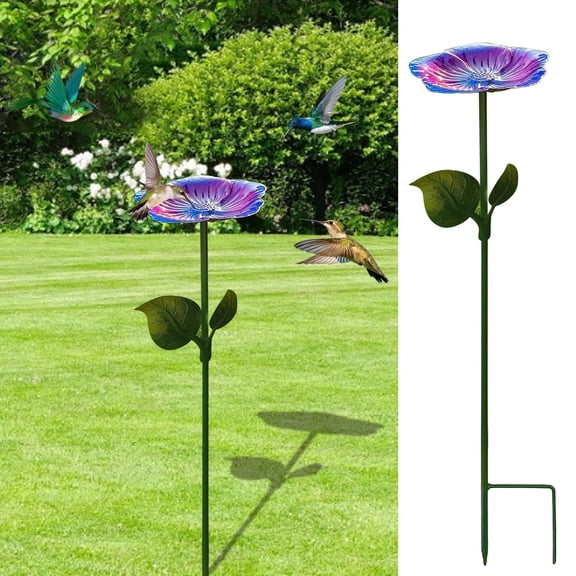 Surpdew Metal Bird Bath For Outdoors - Vintage Freestanding Bird Bath With Base And 24.6-Inch Tall Removable Bowl, Flower Design Garden Decoration, Suitable For Patio, Courtyard Purple 24.6"