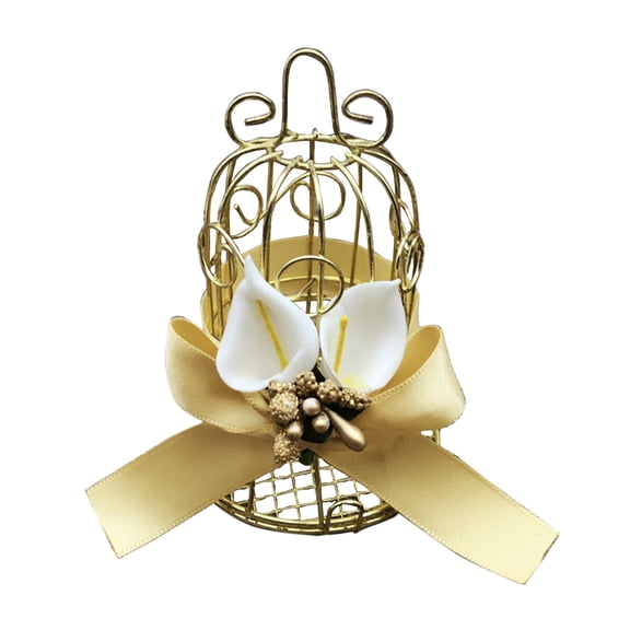 Surpdew Metal Birdcage Candy Box Mini Storage Container Table Decorative Wedding Birdcage Candy Box With Flower Bow For Wedding Gifts Christmas Party Storage Container Birthday Gold