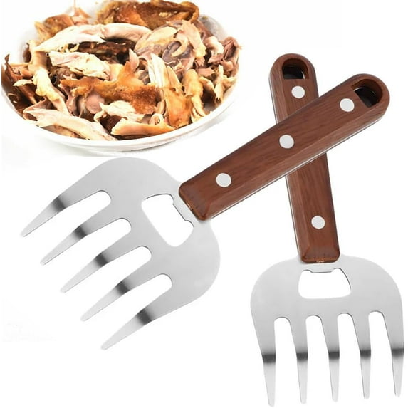 Surpdew Pack Of 2 Stainless Steel Pulled Pork Tools For Shredding Meat, Sharp Stainless Steel Food Shredding Fork, Meat Shredder Claws For Shredding, Chicken Shredder Brown