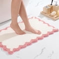 thumbnail image 1 of Surpdew Scalloped Bathroom Rugs, White Bath Mat Pink Scalloped Edge, Microfiber Aesthetic Trendy Funky Fun Preppy Rug, Extra Soft Bathroom Mat Non-Slip for Tub, Shower, and Bath Room, 1 of 6