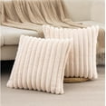thumbnail image 1 of Surpdew Set Of 2 Faux Decorative Throw Pillow Covers Soft Beige Fluffy Striped Pillowcase Cushion Covers Plush Velvet Soft Pillow Case 18 X 18 Inch Decor Sofa Couch Bedroom Beige 18 X 18 Inch, 1 of 8