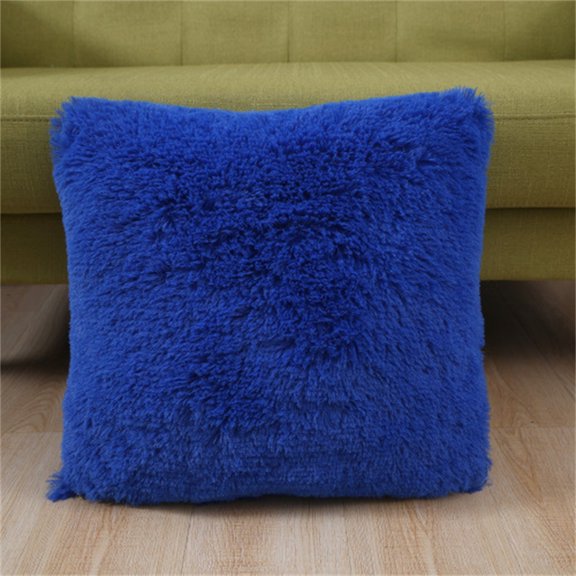 Surpdew Short Plush Cover Sofa Cushion Solid Color Home Cover Bedside Backrest Dark Blue