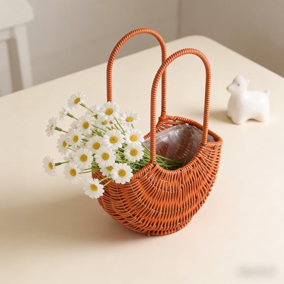 Surpdew Small Flower Girl Basket Small Wicker Basket With Handle And Waterproof Lining Rattan Tiny Easter Baskets For Wedding Flowers Sweets Gifts Picnic Storage Home Decor Brown M