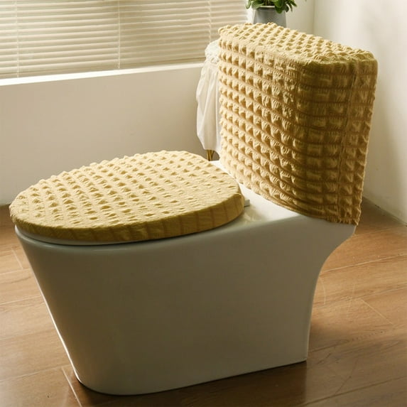 Surpdew Split Toilet Cover Cover High Tank Models Elastic Fabric All Season Universal Household Yellow