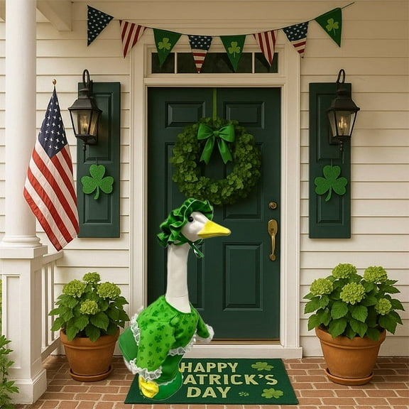 Surpdew St Patricks Day Decorations St. Patrick’S Day 23-Inchs Porch Gooses Outfit Green Shamrocks Theme 3-Piece Yard Gooses Costumes Set B