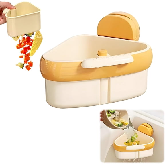 Surpdew Suction Cup Sink Corner Rack, Upgraded Press Corner Sink Strainer, Automatic Dumping Sink Strainer Basket, Triangle Storage Rack With Drain Hole, Corner Sink Trash Catcher For Food Waste