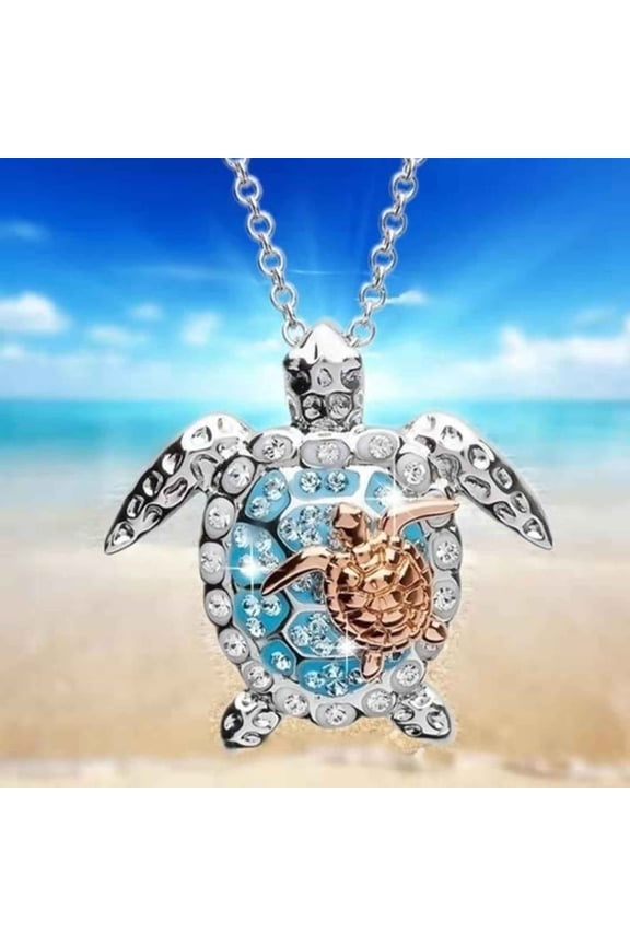 Two Tone Turtle Pendant Necklace, Alloy
