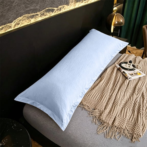 Surpdew Washed Cotton Pillowcase for Hair and Skin Linen Feel Soft Comfortable Breathable 1 Pcs Pillow Case with Envelope Closure Solid Cornflower Blue Body 39”*19"