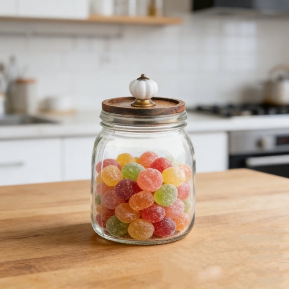Surpdew Wide Mouth Glass Jar With Wood Lid, 35Oz Cookie Jar, Food Storage Container For Kitchen Storage And Laundry Organization, Mason Jar With Sealing Ring For Cookies, Candy, Flour, Nuts Clear
