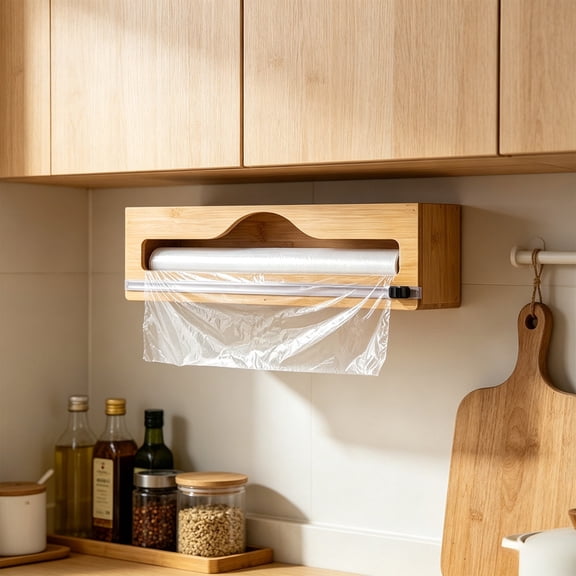 Surpdew Wrap Organizer Dispenser with Cutter, Foil and Plastic Wrap Organizer Fits 12" Rolls, Plastic Wrap, Aluminum Foil, Wax Paper, Saran Wrap, Cling Wrap Holder for Kitchen Storage, Mountable
