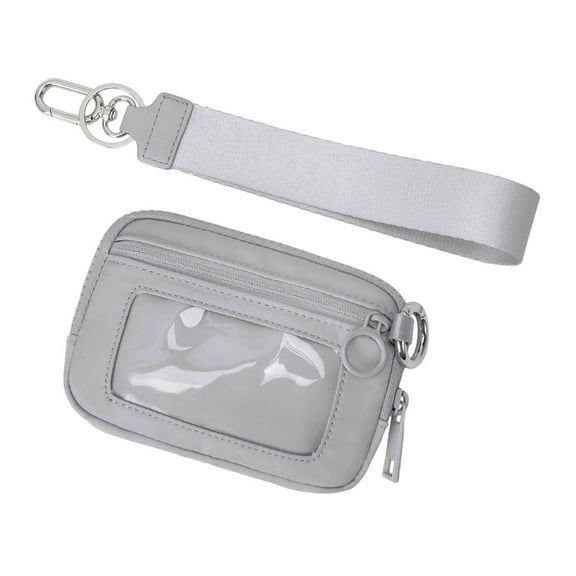 Surpdew Wristlet Keychain Wallets For Women Rfid Blocking Credit Card Holder Small Zipper Coin Purse Change Pouch With Id Window And Detachable Wrist Strap, Portable Organizer Keychain Wallet Gray