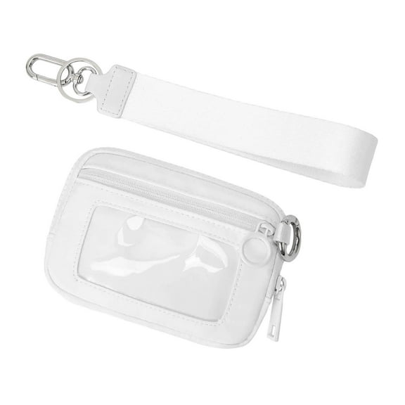 Surpdew Wristlet Keychain Wallets For Women Rfid Blocking Credit Card Holder Small Zipper Coin Purse Change Pouch With Id Window And Detachable Wrist Strap, Portable Organizer Keychain Wallet White
