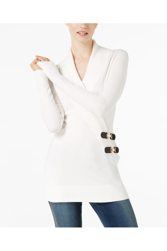 Surplice Buckle Tunic Sweater Washed White XXL
