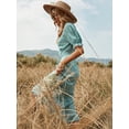 thumbnail image 1 of Surplice Neck Printed Puff Sleeve Side Button Wrap Dress for Women, 1 of 3