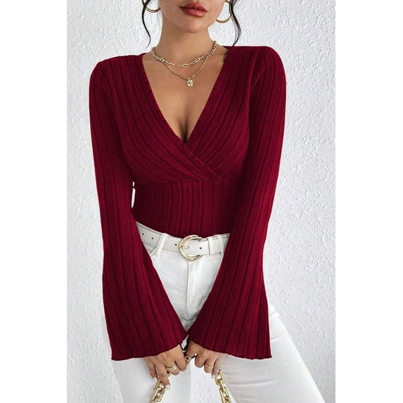 Surplice Neck Wrap Top (XL, Maroon)