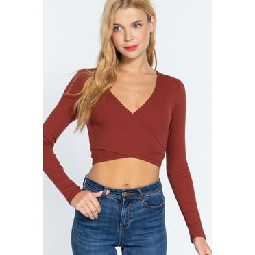 Surplice W/tie Rib Knit Top L