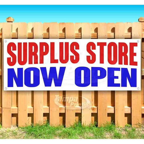 Surplus Store Now Open 13 oz Vinyl Banner With Metal Grommets