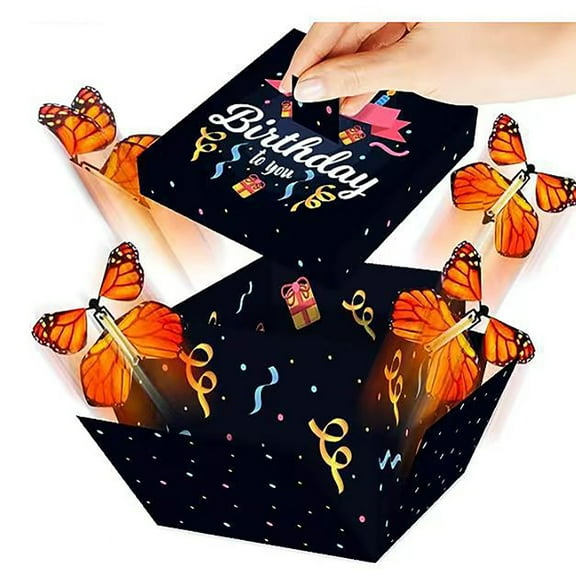 Surprise Box,Explosion Box,Butterfly Explosion Gift Box, Flying Butterfly Surprise Box, Exploding Butterfly Birthday Box with 8 pcs Flying Butterfly Toy for Birthday, Wedding(H)
