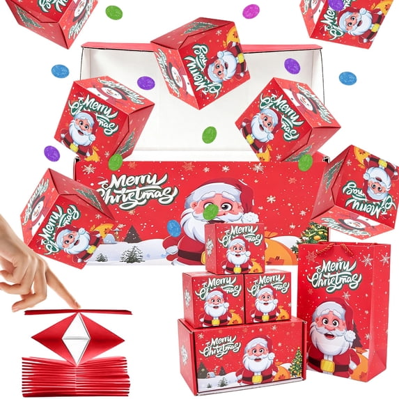 Surprise Box Explosion Gift Box, Red Pops Up Christmas Surprise Box Set with Gift Bag, Sturdy Recyclable Cardboard Construction, Romantic Explosion Box Kit for Couple Proposal Party Surprise