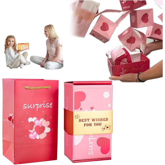 Surprise Box Gift Box - Creating the Most Surprising Gift, Magical Jumping Surprise Proposal Gift Box DIY, Folding Bouncing Gift Box, Pop up Prank Boxes (Pink Best Wish, 12 Bounces)