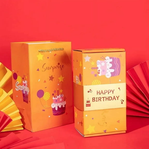 Surprise Box Gift Box - Creating the Most Surprising Gift, Unique Folding Bouncing Red Envelope Gift Box, Birthday Proposal Box, Luxury Gift Box for Present (12 Bounces, Pink Happy Birthdy)