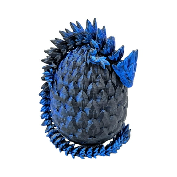 Surprise Dragon Egg Articulating Gemstone Dragon Fidget Figurine - 3D Printed Dragons Flexible ADHD, Autism, Relief Anxiety - Articulated Joints (Black Blue)