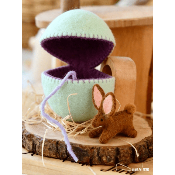 Surprise Easter Egg from Wool Felt, Handmade Felt Easter Egg with Hidden Toy, Easters Baskets Decorative Boxes, for Home Holiday Party Surprise Gift,B