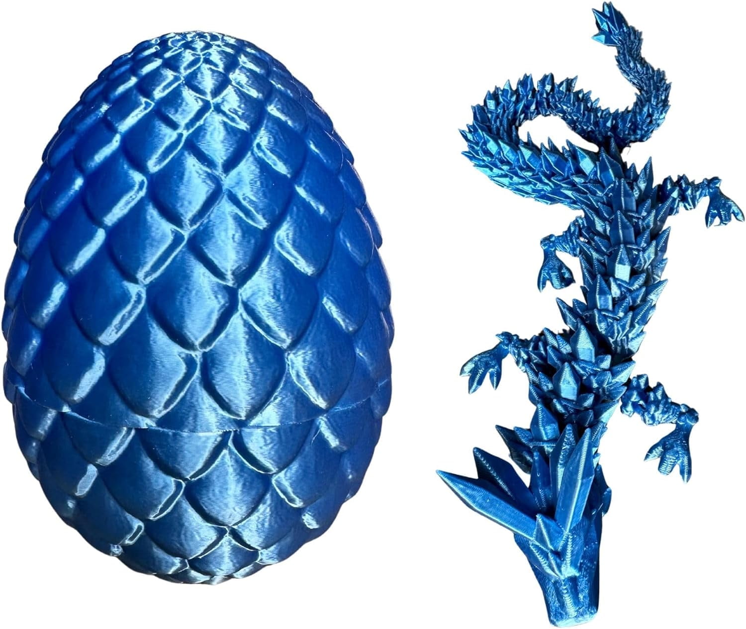3D Printed Articulated Dragon - White & Blue Cherry Blossom Design, 12" Long Fidget Toy / Desk Decor