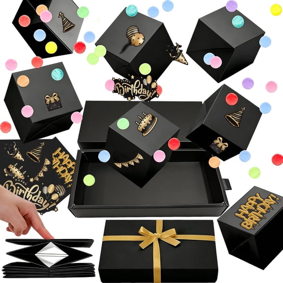 Surprise Exploding Gift Box, Pop Up Explosion Photo Box, Black DIY Pop Gift Box for Birthday, Anniversary, Party, Holiday Surprise Gift