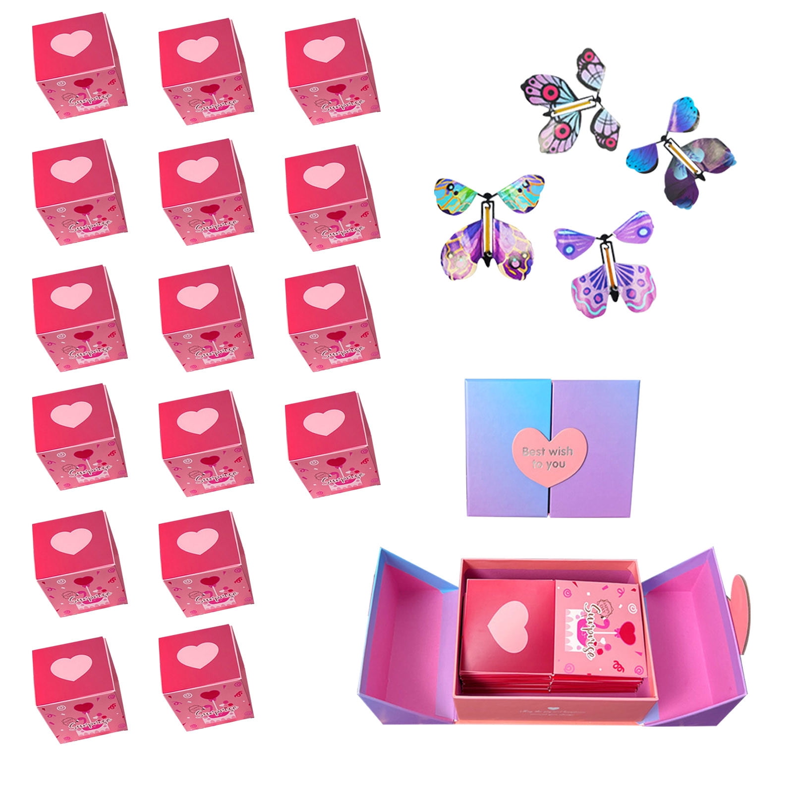Surprise Gift Box Explosion with Butterflies Pink Envelope Money Box