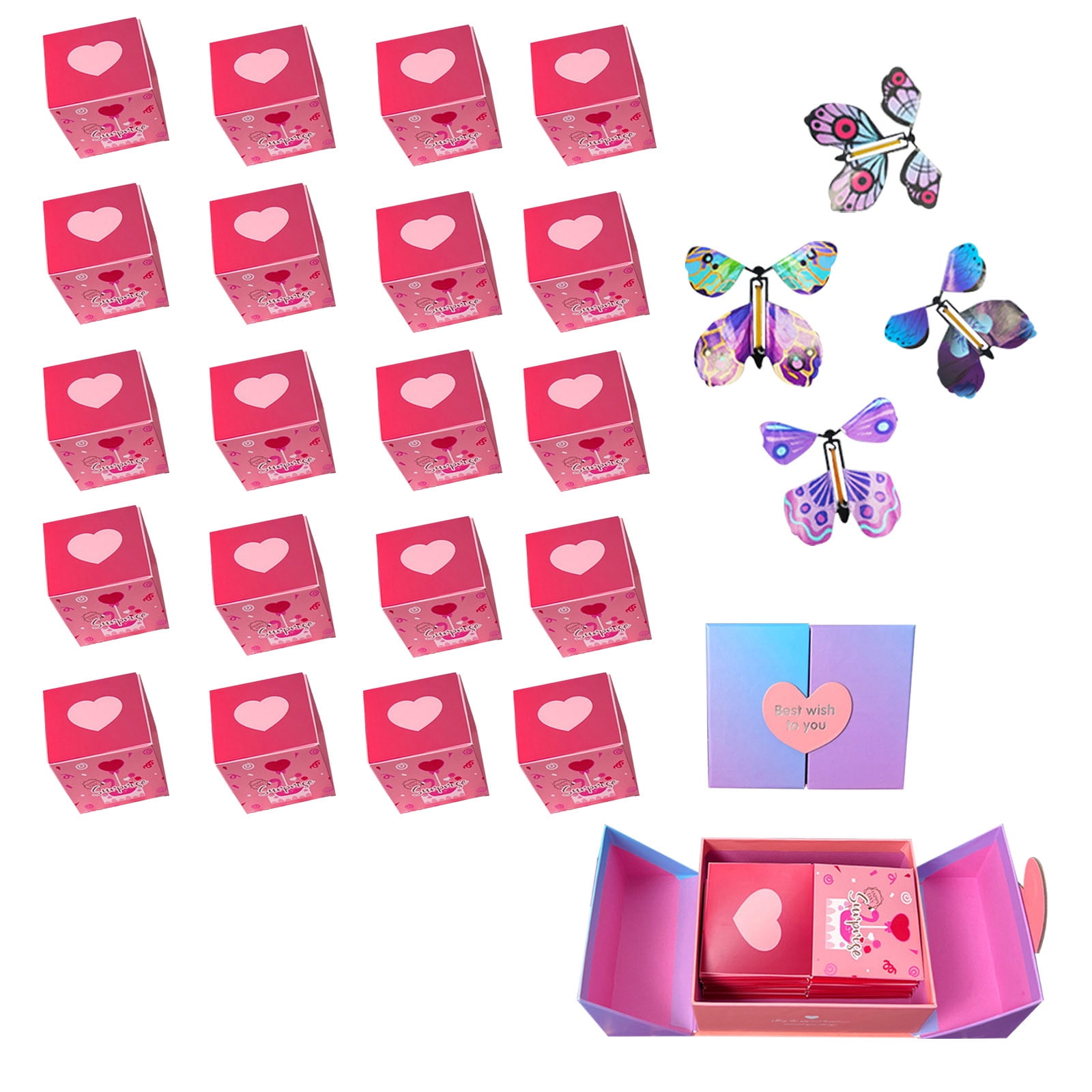 Surprise Gift Box Explosion with Butterflies Pink Envelope Money Box