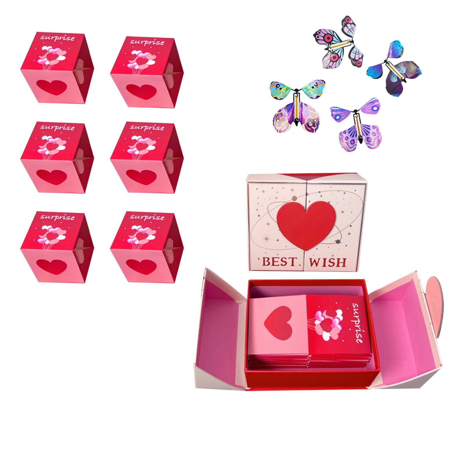 Surprise Gift Box Explosion with Butterflies Pink Envelope Money Box