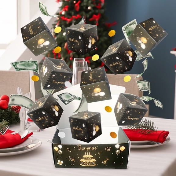 Surprise Gift Box Explosion,Happy Birthday Surprise Gift Box Explosion for Money DIY PopUp | Exploding Money Gift Box for Cash,Gift Box Explosion,Surprise Money Box,12 Folding Bounce Black Gold