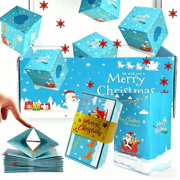 Surprise Gift Box Explosion for Money, 2026 New Christmas Surprise Gift Box Unique Folding Bouncing Red Envelope Gift Boxs, Christmas Money Boxs for Birthday Anniversary, Blue (16Pcs)