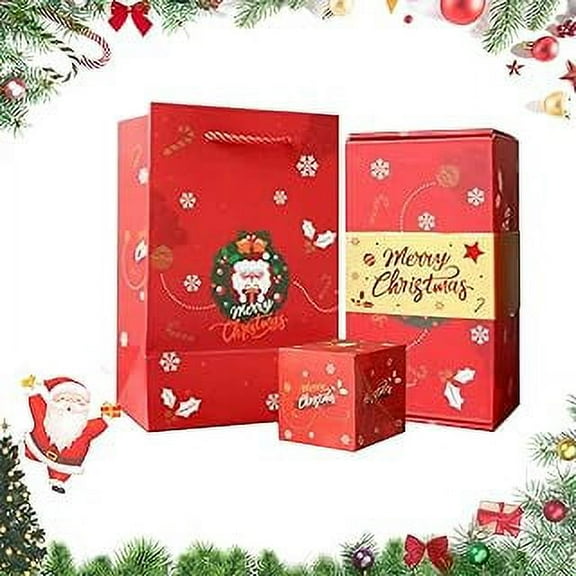 Surprise Gift Box Explosion for Money, Merry Christmas Surprise Box Gift Box Explosion Box with Confetti, Christmas Boxes Explosion Gift Box Cash Money Gift Boxes for Presents, 6 Bouncing Boxes,Red